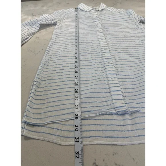 Alice + Olivia Blue White Striped Linen Blend Tunic Button Shirt Coastal Small - Picture 6 of 9